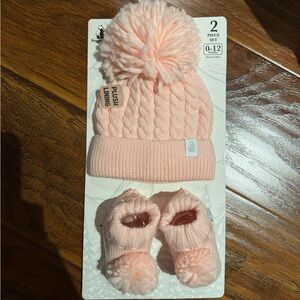 Pink Baby Beanie and Booties Set